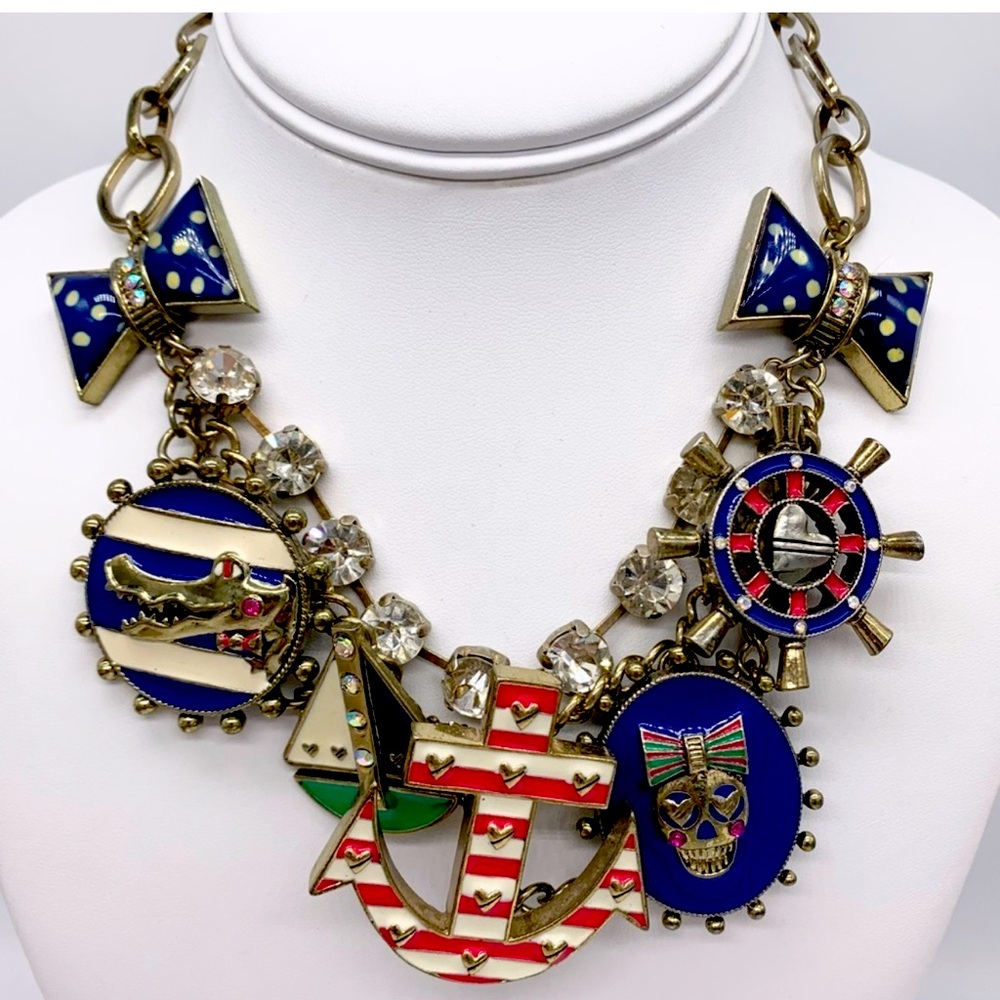 Betsey Johnson Ivy League Anchor Skull Boat Vintage Necklace